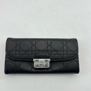Dior Black Quilted Leather Continental Wallet with Silver-Tone Clasp